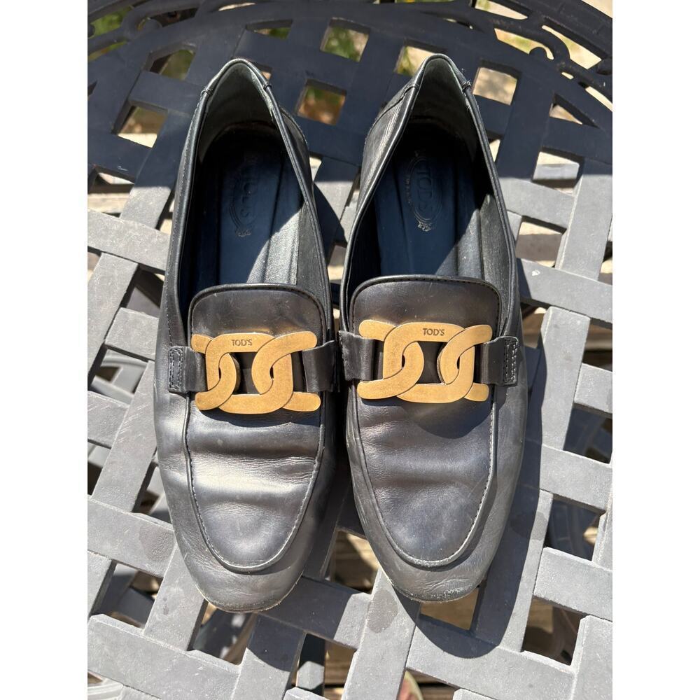 Tod’s Kate Loafers Black Leather Gold Chain Women’s Size 37.5 (US 7.5) - Picture 4 of 9